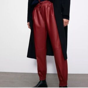 Zara | Pants & Jumpsuits | Zara Red Faux Leather Jogger Pant SMALL